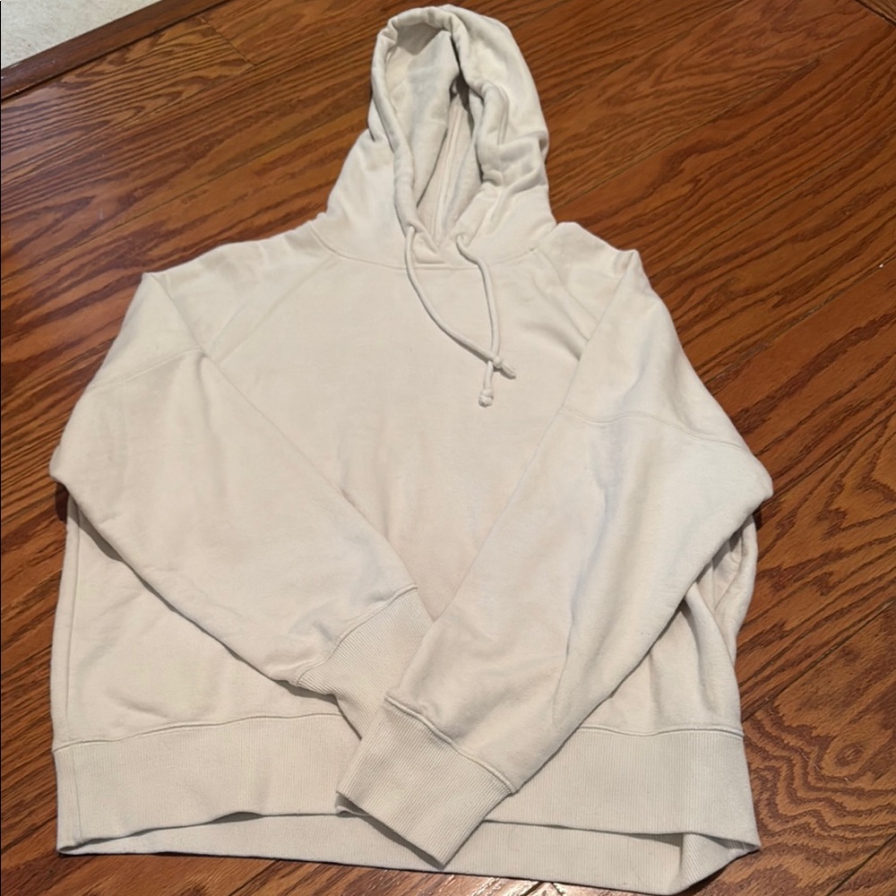 Cream Pullover Sweater with Hood and Relaxed Fit